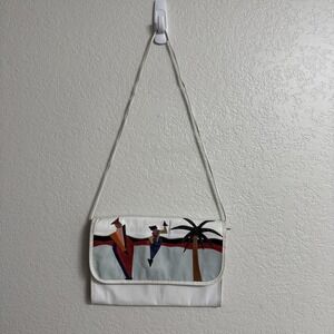 VTG Carlos Falchi Shoulder Bag Womens Medium White Palm Tree 80s Leather